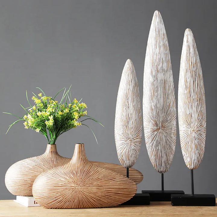 Vase à Fleurs Japonais Ovale Imitation Bois | Design Décoratif Moderne et Minimaliste - Maison Vase