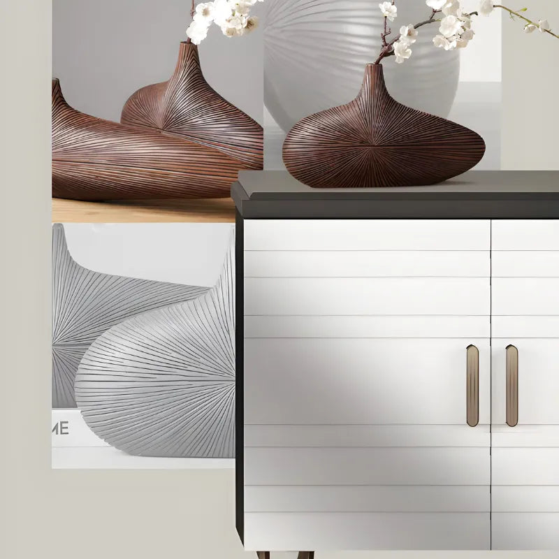 Vase à Fleurs Japonais Ovale Imitation Bois | Design Décoratif Moderne et Minimaliste - Maison Vase