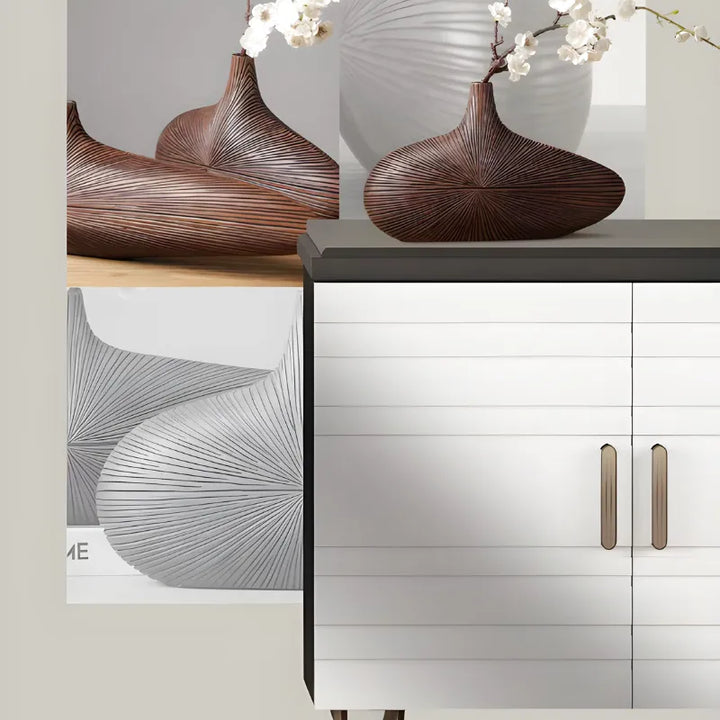 Vase à Fleurs Japonais Ovale Imitation Bois | Design Décoratif Moderne et Minimaliste - Maison Vase