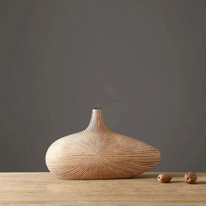 Vase à Fleurs Japonais Ovale Imitation Bois | Design Décoratif Moderne et Minimaliste - Maison Vase