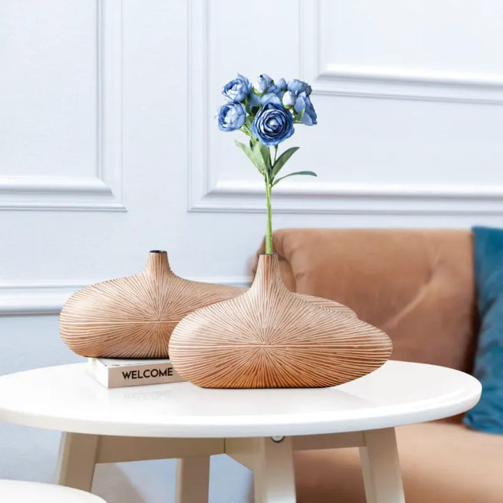 Vase à Fleurs Japonais Ovale Imitation Bois | Design Décoratif Moderne et Minimaliste - Maison Vase