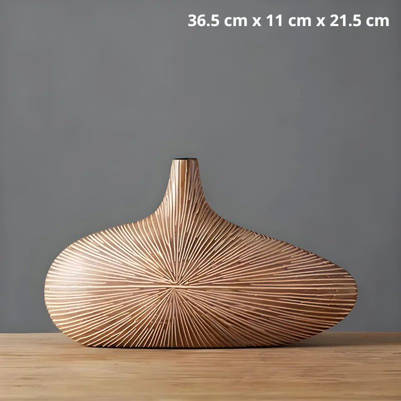 Vase à Fleurs Japonais Ovale Imitation Bois | Design Décoratif Moderne et Minimaliste - Maison Vase