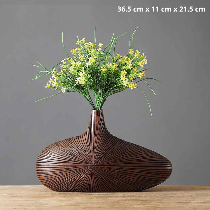 Vase à Fleurs Japonais Ovale Imitation Bois | Design Décoratif Moderne et Minimaliste - Maison Vase