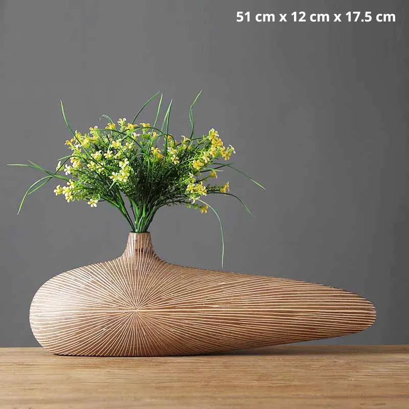 Vase à Fleurs Japonais Ovale Imitation Bois | Design Décoratif Moderne et Minimaliste - Maison Vase
