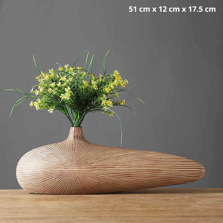Vase à Fleurs Japonais Ovale Imitation Bois | Design Décoratif Moderne et Minimaliste - Maison Vase