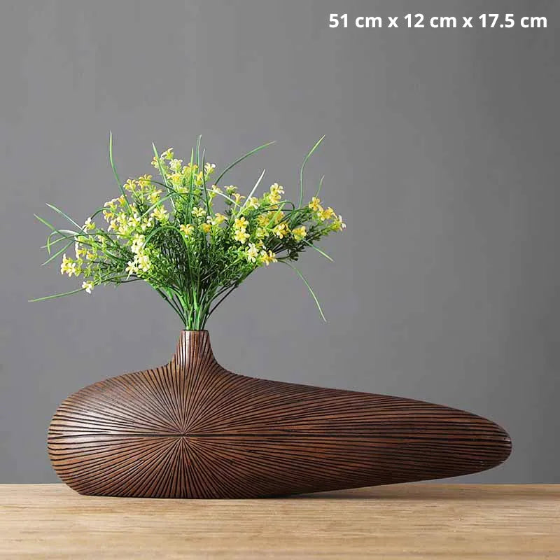 Vase à Fleurs Japonais Ovale Imitation Bois | Design Décoratif Moderne et Minimaliste - Maison Vase