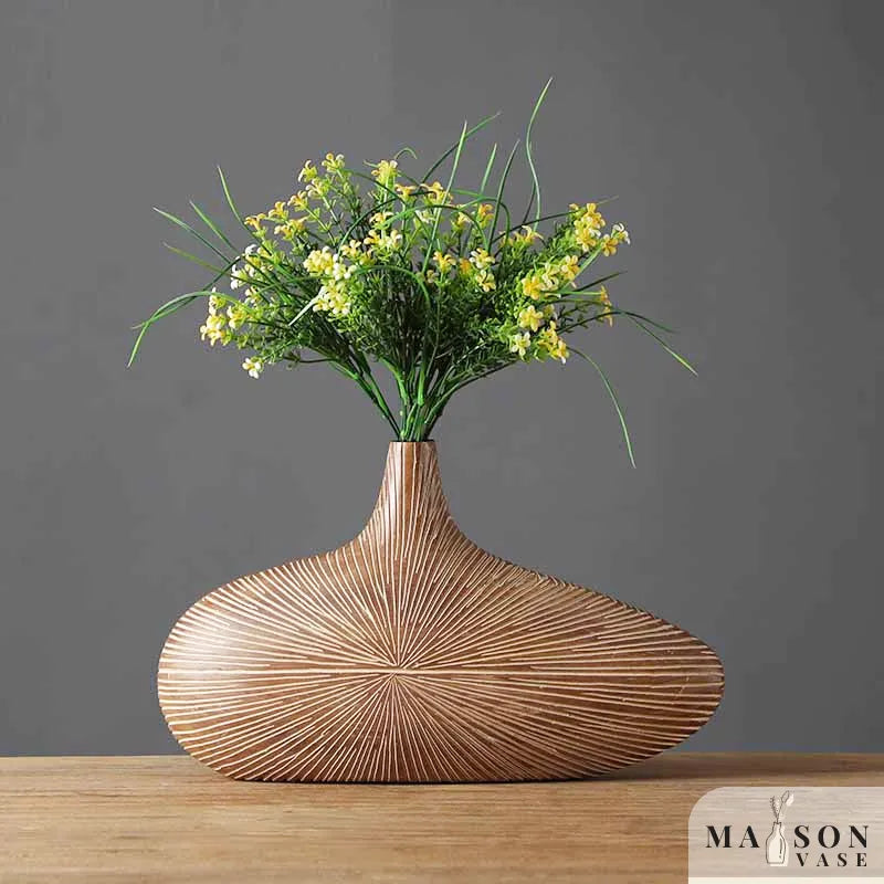 Vase à Fleurs Japonais Ovale Imitation Bois | Design Décoratif Moderne et Minimaliste - Maison Vase