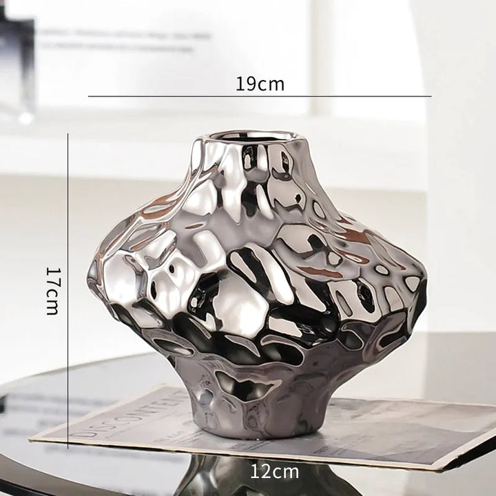 Vase à Fleurs Moderne Argenté Décoratif | Design Géométrique et Effet Martelé - Maison Vase