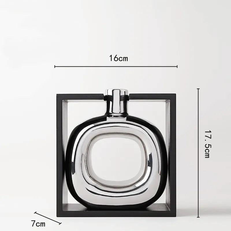 Vase à Fleurs Moderne en Céramique | Design Cadre Argenté Décoratif - Maison Vase