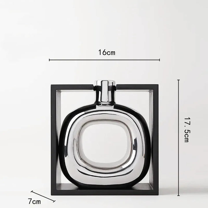 Vase à Fleurs Moderne en Céramique | Design Cadre Argenté Décoratif - Maison Vase