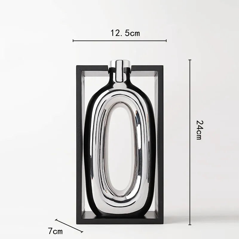 Vase à Fleurs Moderne en Céramique | Design Cadre Argenté Décoratif - Maison Vase