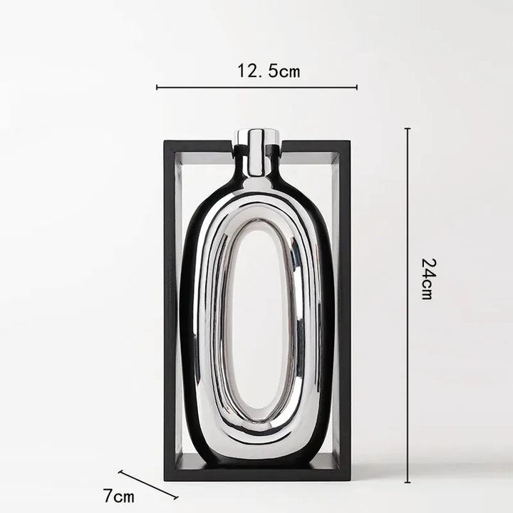 Vase à Fleurs Moderne en Céramique | Design Cadre Argenté Décoratif - Maison Vase