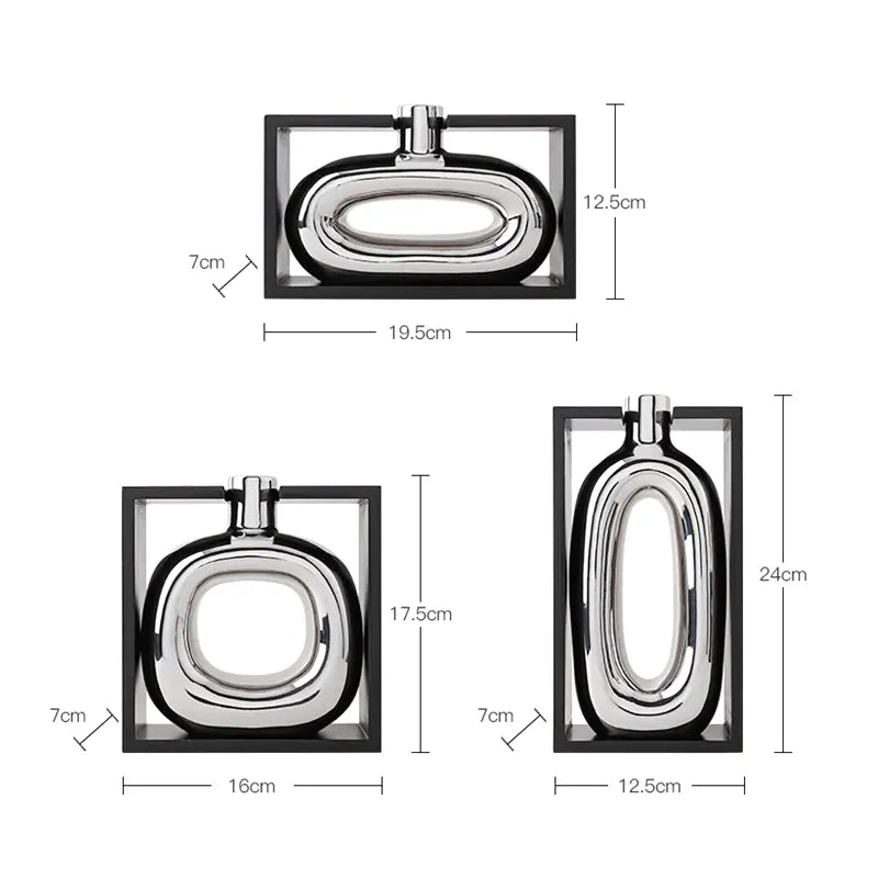 Vase à Fleurs Moderne en Céramique | Design Cadre Argenté Décoratif - Maison Vase