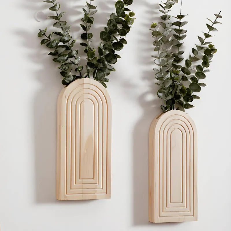 Vase à Fleurs Mural Arqué en Bois Sculpté | Design Boho Moderne et Décoratif - Maison Vase