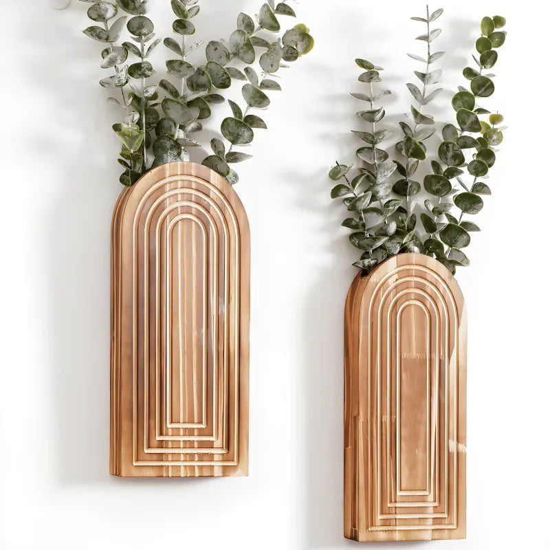 Vase à Fleurs Mural Arqué en Bois Sculpté | Design Boho Moderne et Décoratif - Maison Vase