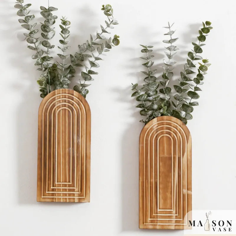 Vase à Fleurs Mural Arqué en Bois Sculpté | Design Boho Moderne et Décoratif - Maison Vase