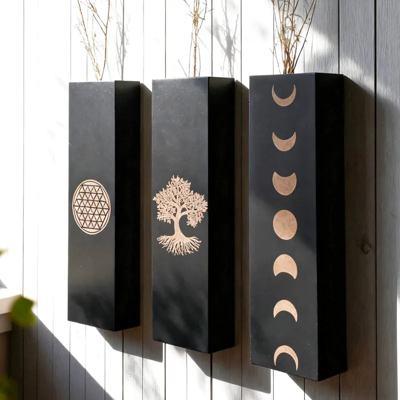 Vase à Fleurs Mural Bohème en Bois Noir | Design Minimaliste - Maison Vase