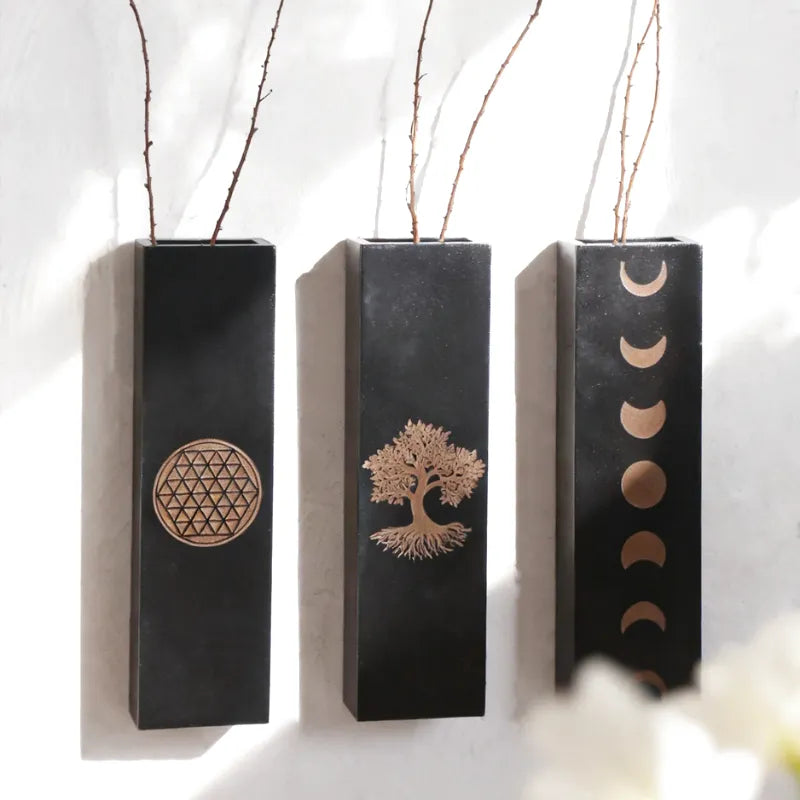 Vase à Fleurs Mural Bohème en Bois Noir | Design Minimaliste - Maison Vase