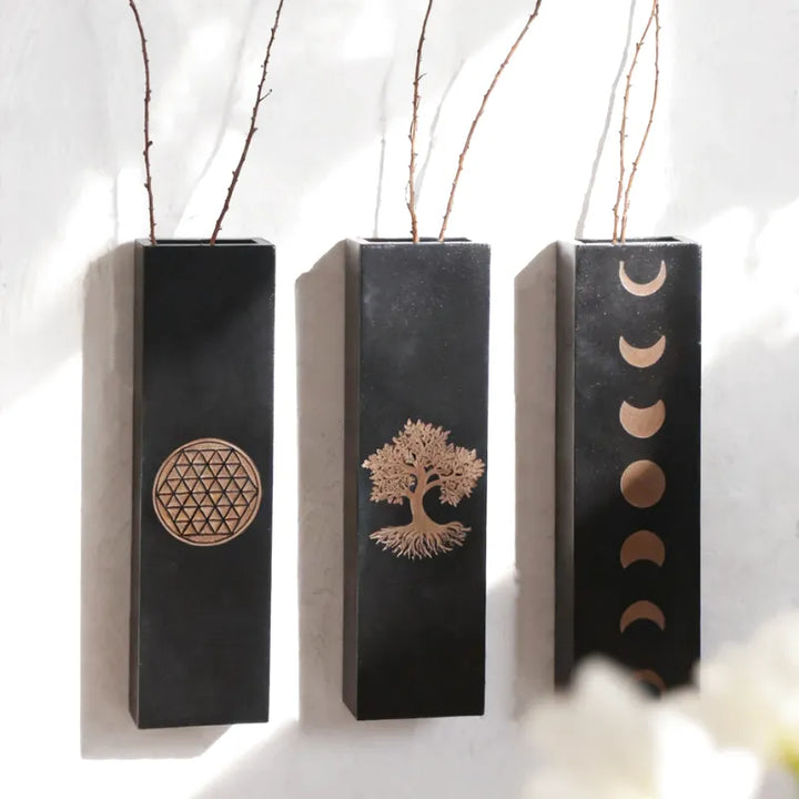 Vase à Fleurs Mural Bohème en Bois Noir | Design Minimaliste - Maison Vase
