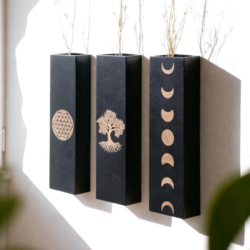 Vase à Fleurs Mural Bohème en Bois Noir | Design Minimaliste - Maison Vase