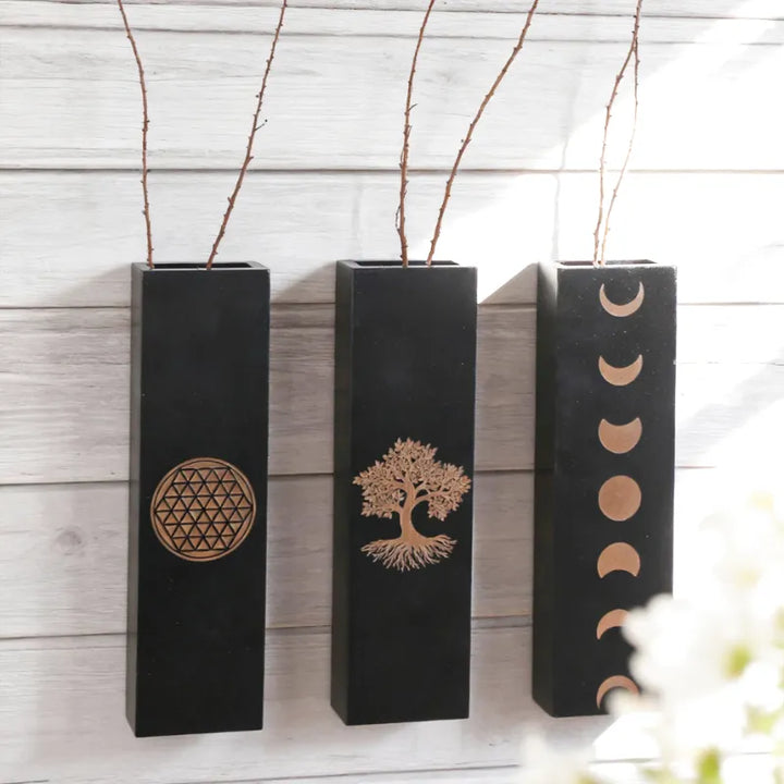 Vase à Fleurs Mural Bohème en Bois Noir | Design Minimaliste - Maison Vase