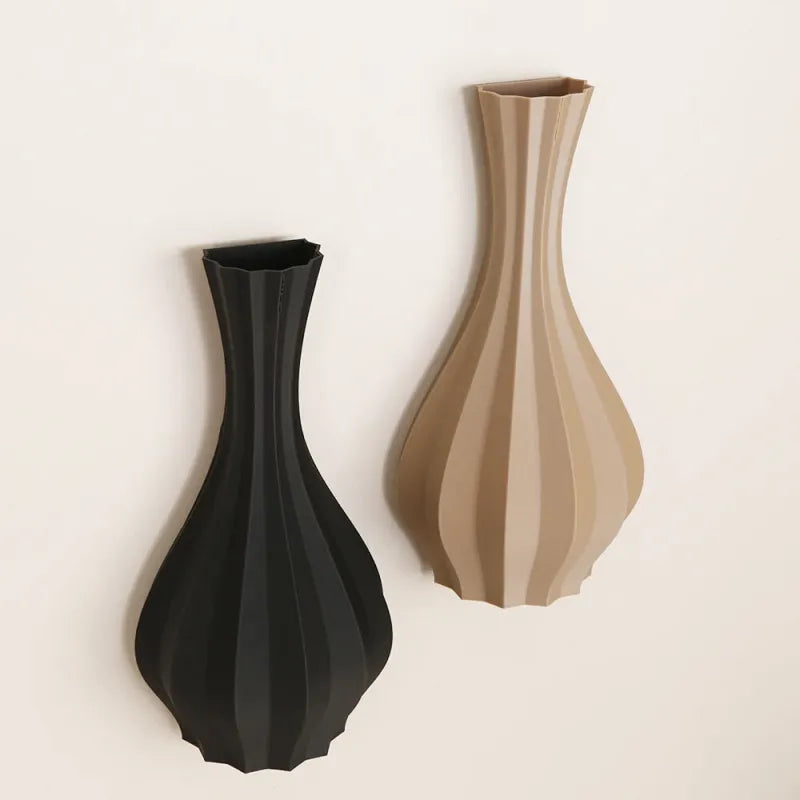 Vase à Fleurs Mural Minimaliste | Motif Géométrique Strié - Maison Vase