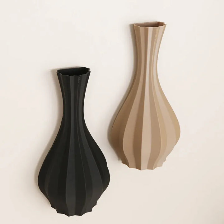 Vase à Fleurs Mural Minimaliste | Motif Géométrique Strié - Maison Vase