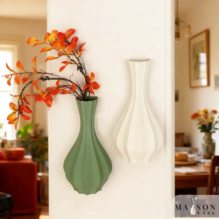 Vase à Fleurs Mural Minimaliste | Motif Géométrique Strié - Maison Vase