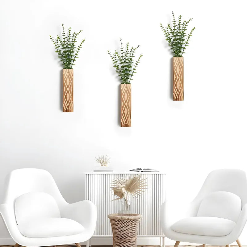 Vase à fleurs Murale Suspendu en Bois Naturel | Style Minimaliste et Décoratif - Maison Vase