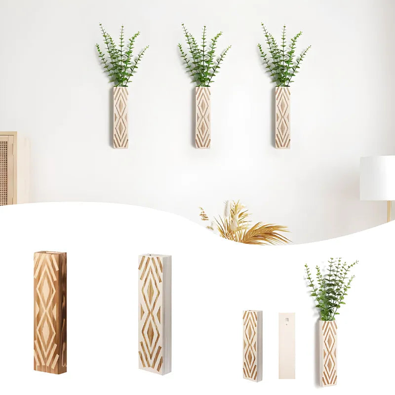 Vase à fleurs Murale Suspendu en Bois Naturel | Style Minimaliste et Décoratif - Maison Vase