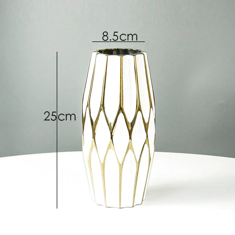 Vase à Fleurs Nordique Blanc | Céramique et Dorures Élégantes - Maison Vase