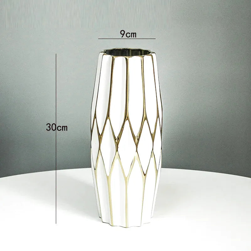 Vase à Fleurs Nordique Blanc | Céramique et Dorures Élégantes - Maison Vase