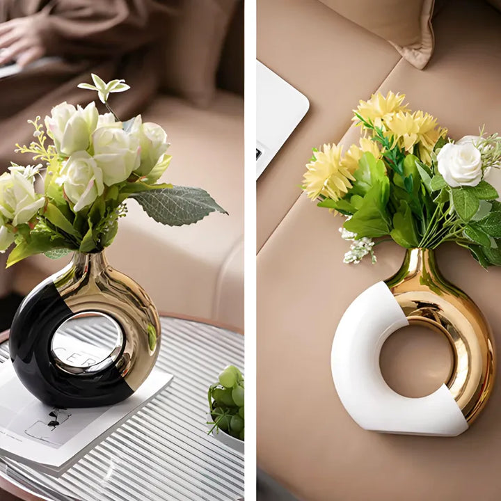 Vase à Fleurs Pampa Doré de Luxe en Céramique | Design Moderne Chic et Minimaliste - Maison Vase