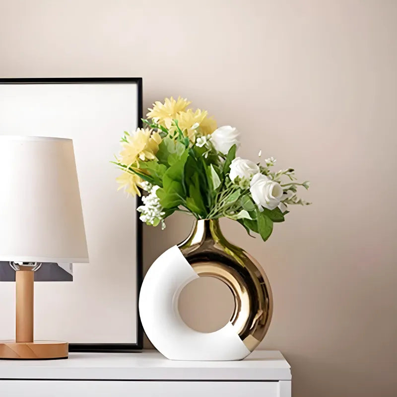 Vase à Fleurs Pampa Doré de Luxe en Céramique | Design Moderne Chic et Minimaliste - Maison Vase
