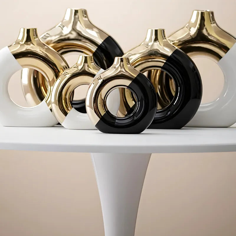 Vase à Fleurs Pampa Doré de Luxe en Céramique | Design Moderne Chic et Minimaliste - Maison Vase