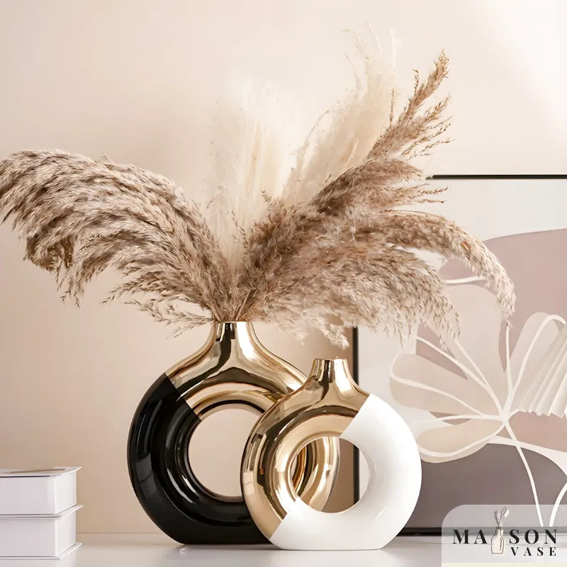 Vase à Fleurs Pampa Doré de Luxe en Céramique | Design Moderne Chic et Minimaliste - Maison Vase