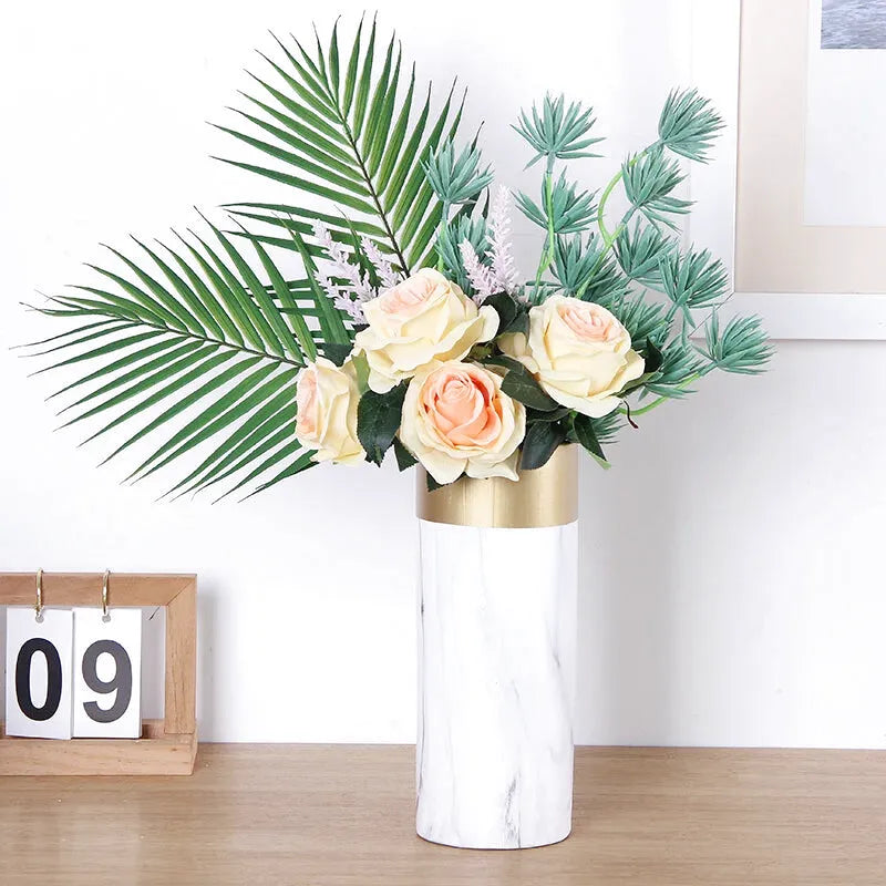 Vase à Fleurs Scandinave Blanc | Effet Marbre - Maison Vase