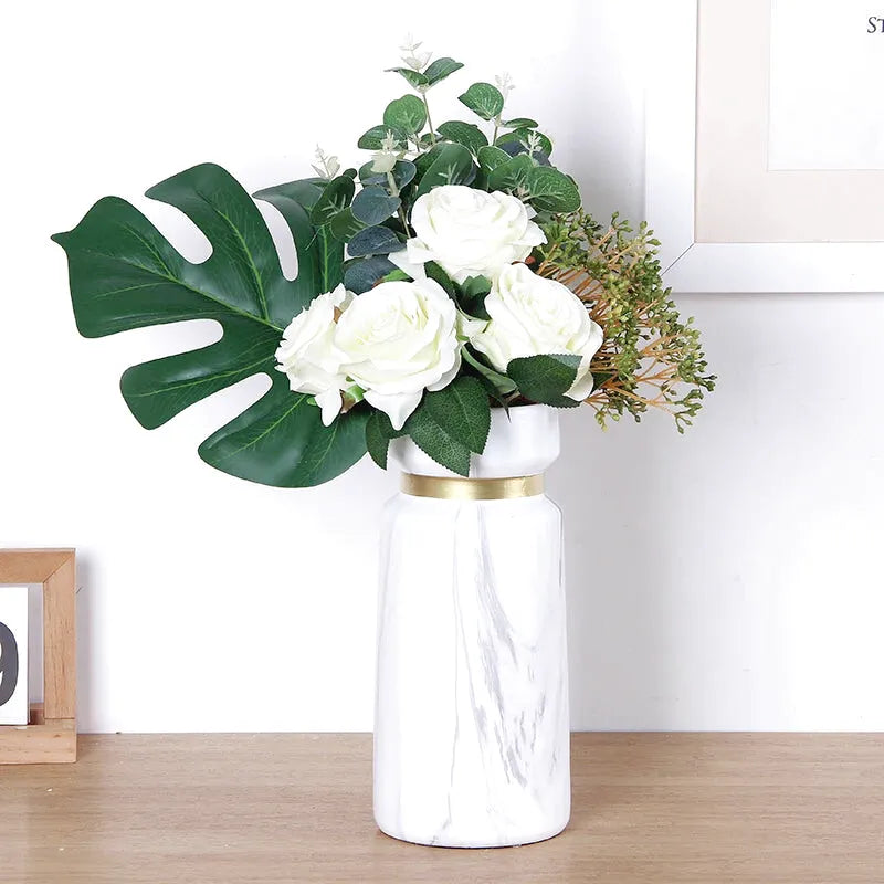 Vase à Fleurs Scandinave Blanc | Effet Marbre - Maison Vase