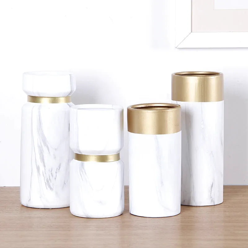 Vase à Fleurs Scandinave Blanc | Effet Marbre - Maison Vase
