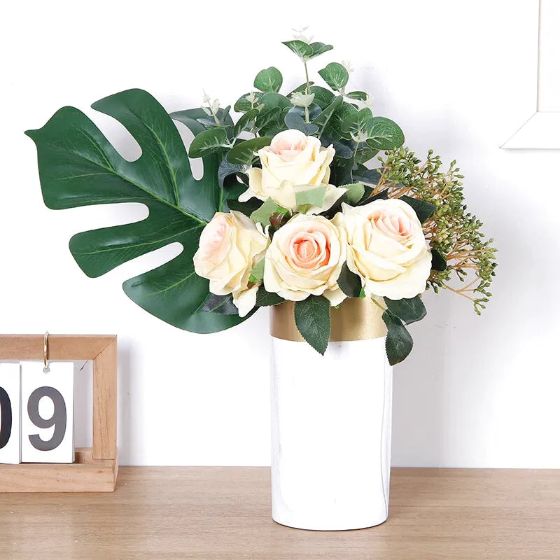 Vase à Fleurs Scandinave Blanc | Effet Marbre - Maison Vase