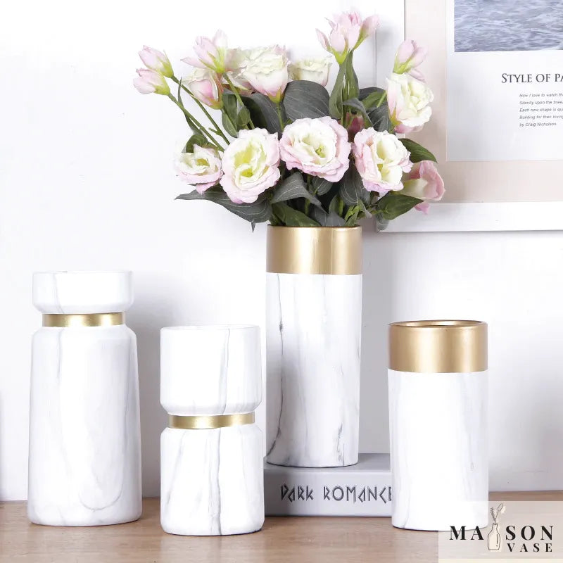 Vase à Fleurs Scandinave Blanc | Effet Marbre - Maison Vase