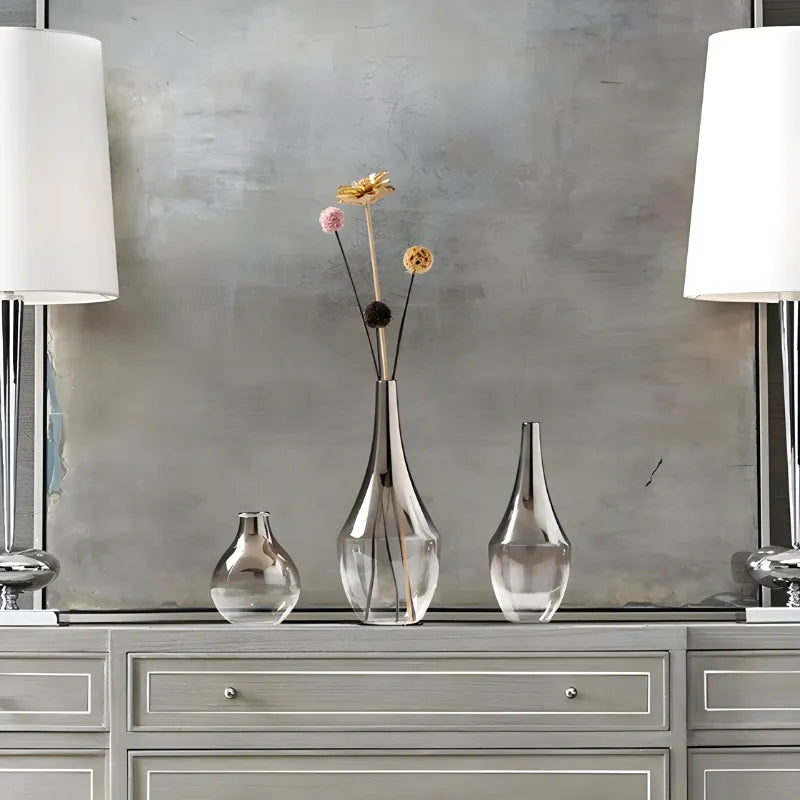 Vase à Fleurs Scandinave en Verre | Dégradé Argenté et Élégant - Maison Vase
