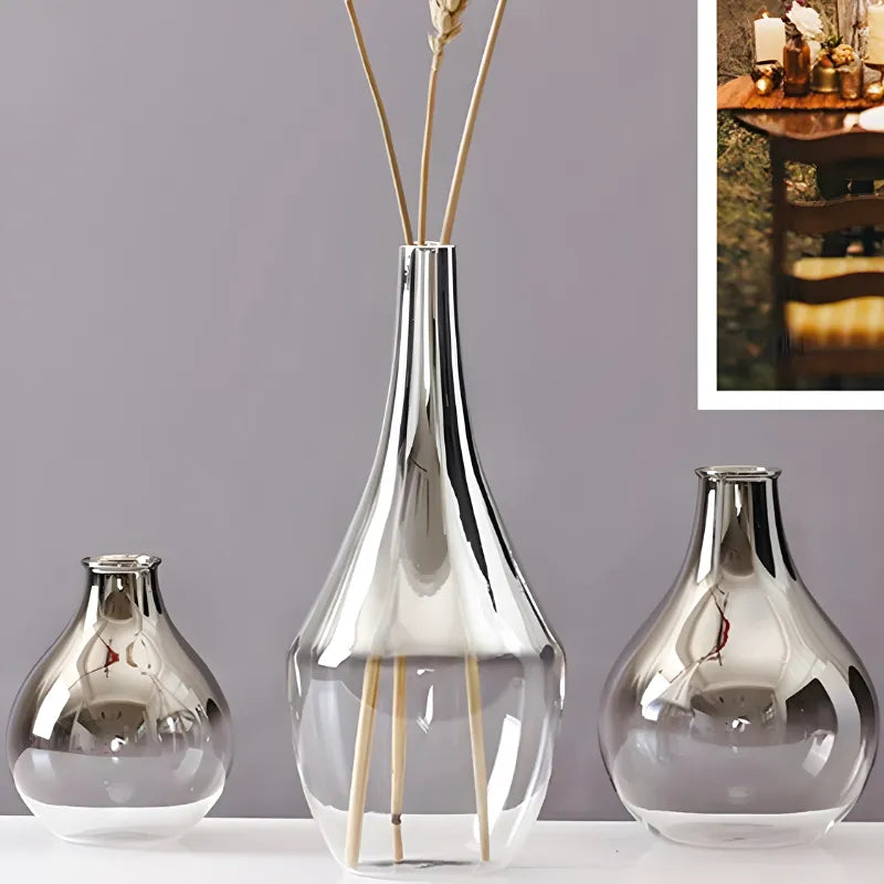 Vase à Fleurs Scandinave en Verre | Dégradé Argenté et Élégant - Maison Vase