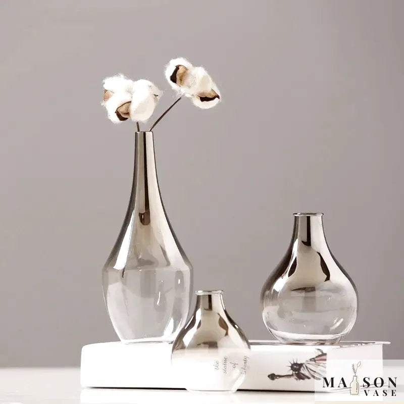 Vase à Fleurs Scandinave en Verre | Dégradé Argenté et Élégant - Maison Vase