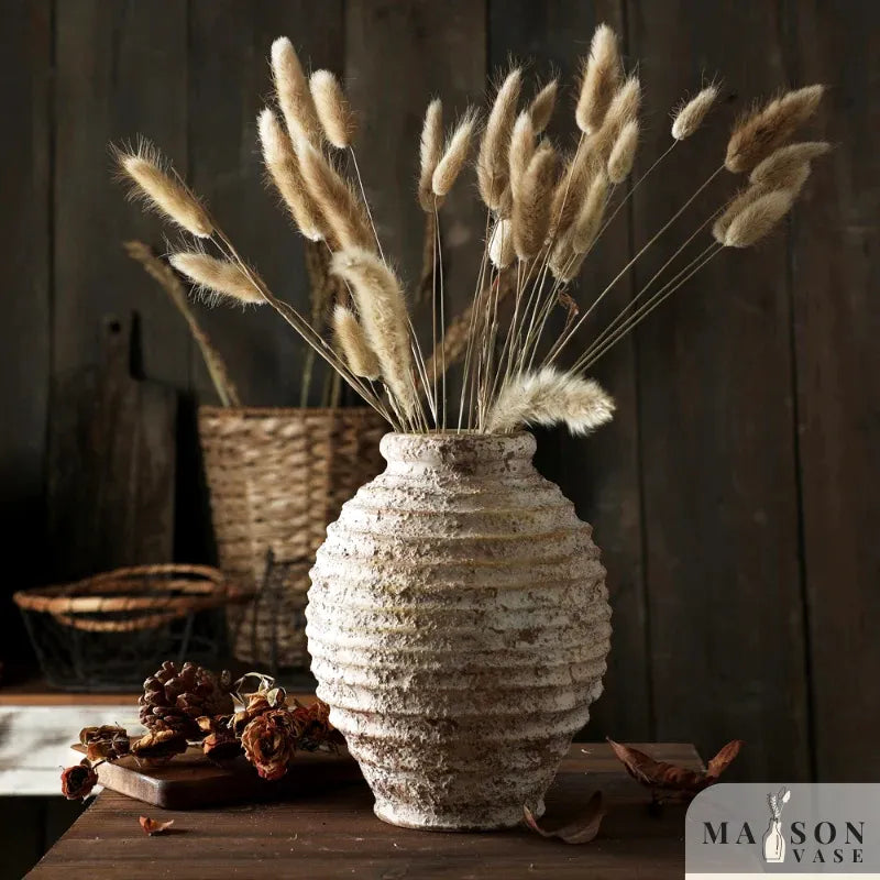 Vase à Poser au Sol Vintage | Poterie en Argile Brute Effet Vieilli - Maison Vase