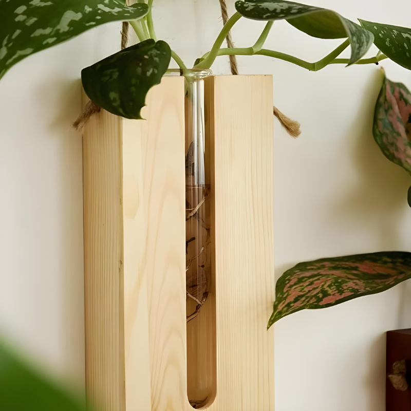 Vase à Fleurs Mural Scandinave Naturelle en Bois de Pin | Design Minimaliste et Décoratif