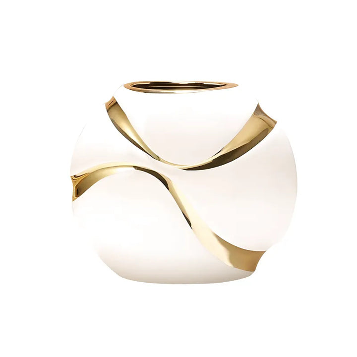 Vase Blanc Décoratif Moderne en Céramique | Finition Plaqué Or Élégante - Maison Vase