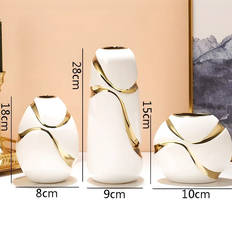 Vase Blanc Décoratif Moderne en Céramique | Finition Plaqué Or Élégante - Maison Vase