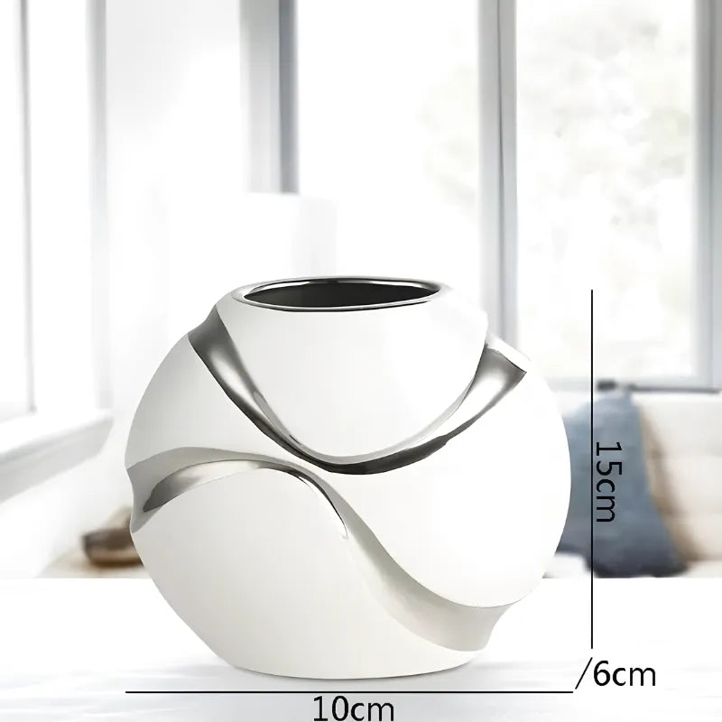 Vase Blanc Décoratif Moderne en Céramique | Finition Plaqué Or Élégante - Maison Vase