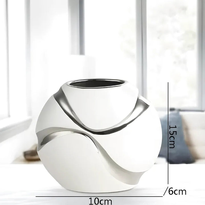 Vase Blanc Décoratif Moderne en Céramique | Finition Plaqué Or Élégante - Maison Vase